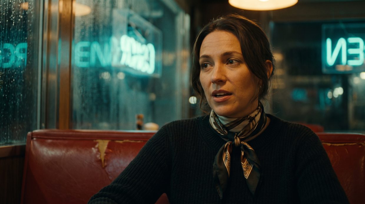 A close-up of the second actor, from a third camera.